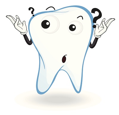 cartoon illustration of a tooth with a question about the right color your tongue should be